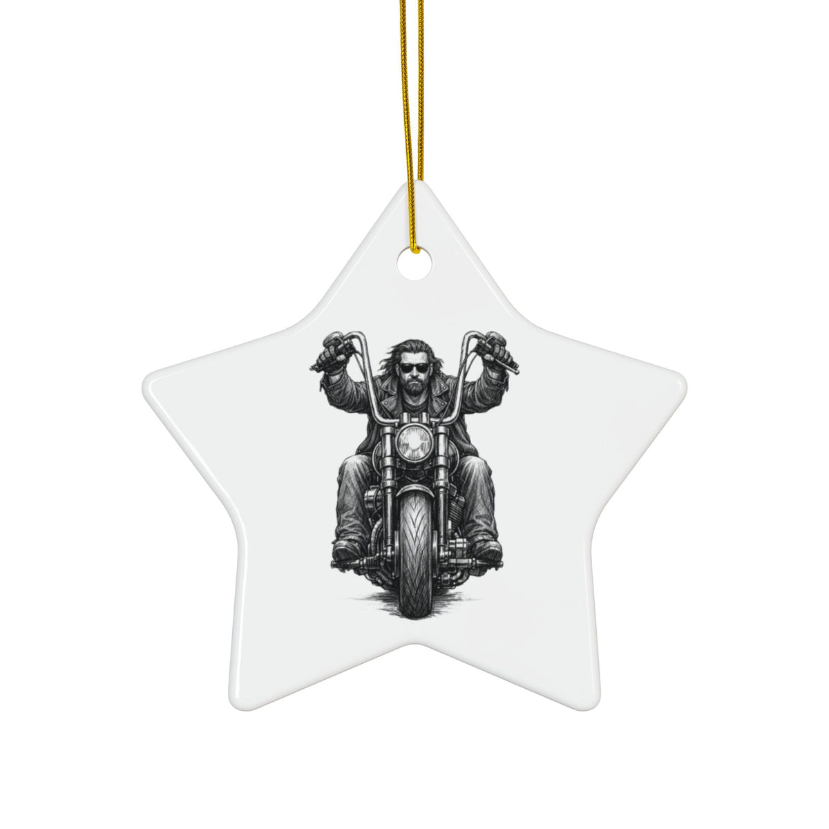 Biker Motorcycle Ceramic Ornament — Double-Sided Round Holiday Decoration