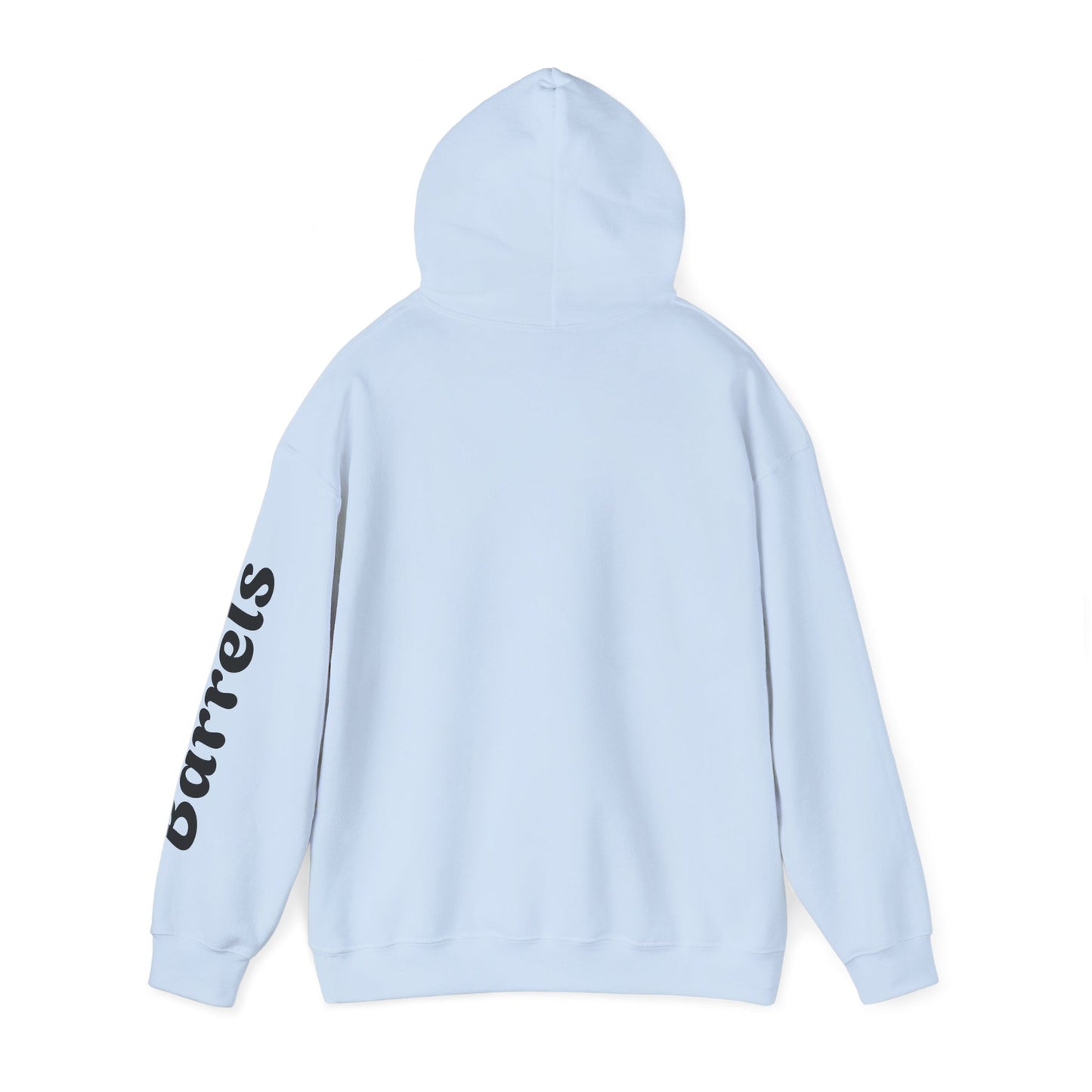 Cowboy Barrel Racing Hoodie — Western Rodeo Pullover with 'barrels' Sleeve Text