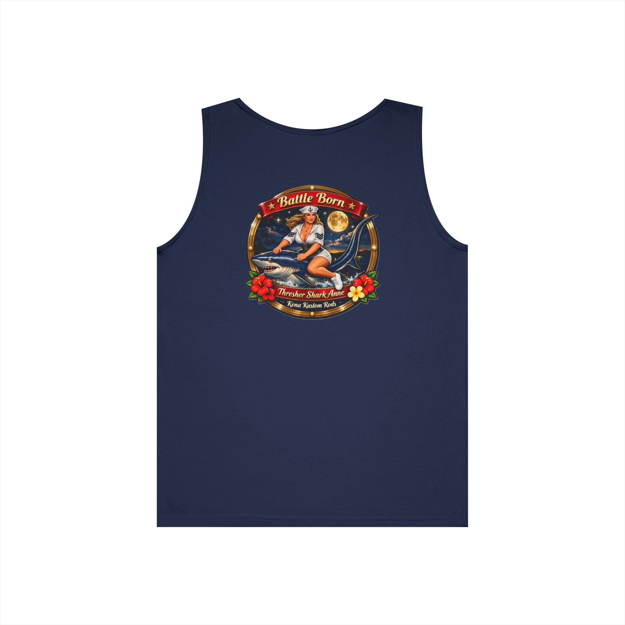Kona Rods Vintage Pinup Beach Tank Top — 'Thresher Shark Anne' Retro WWII Nose Art