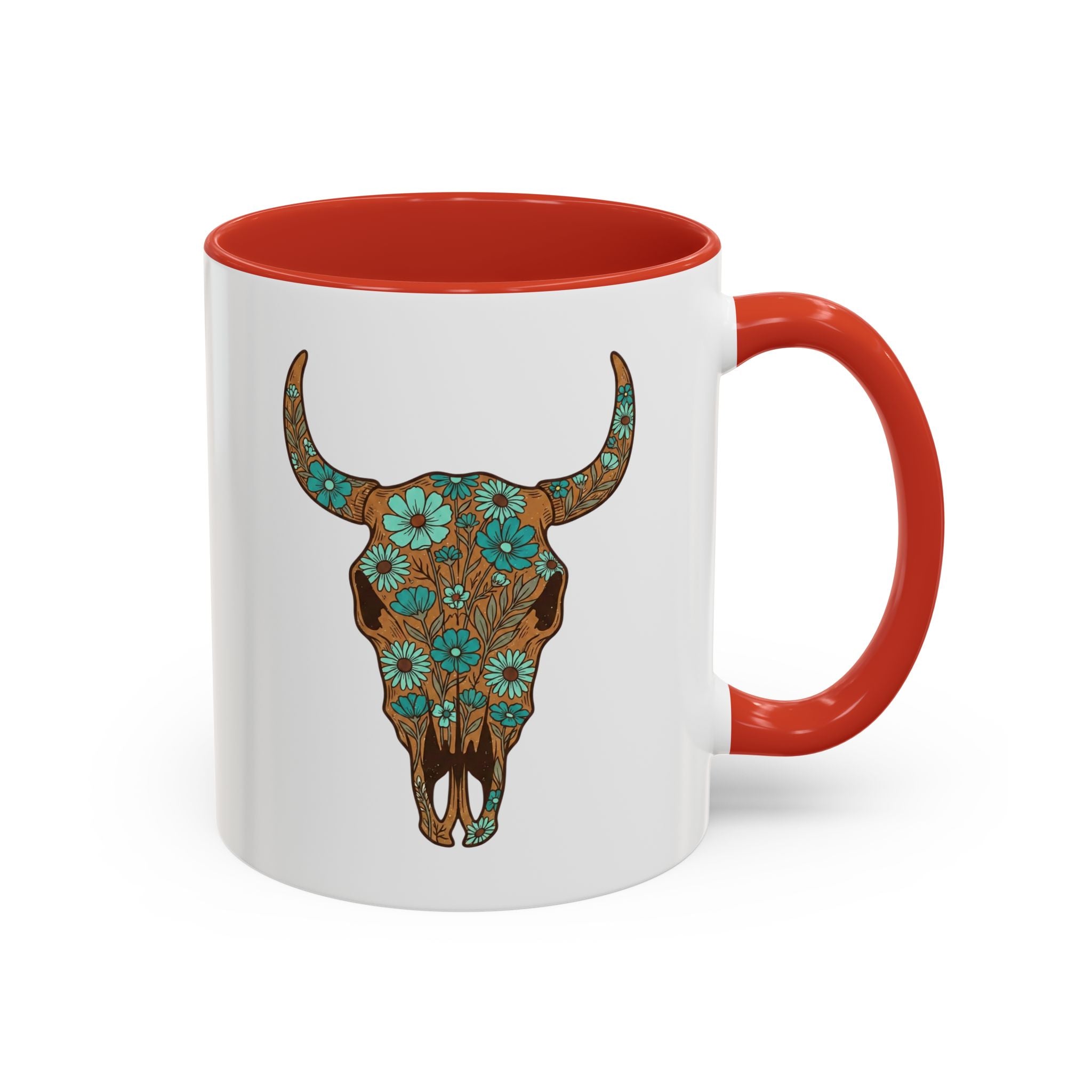 Turquoise Floral Bull Skull Coffee Mug — Southwestern Accent 11/15oz