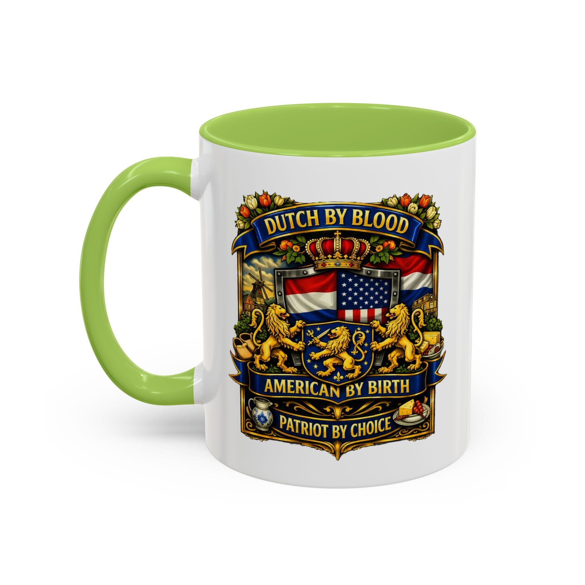 Dutch/American Pride Mug with Vintage Botanical Crest Design