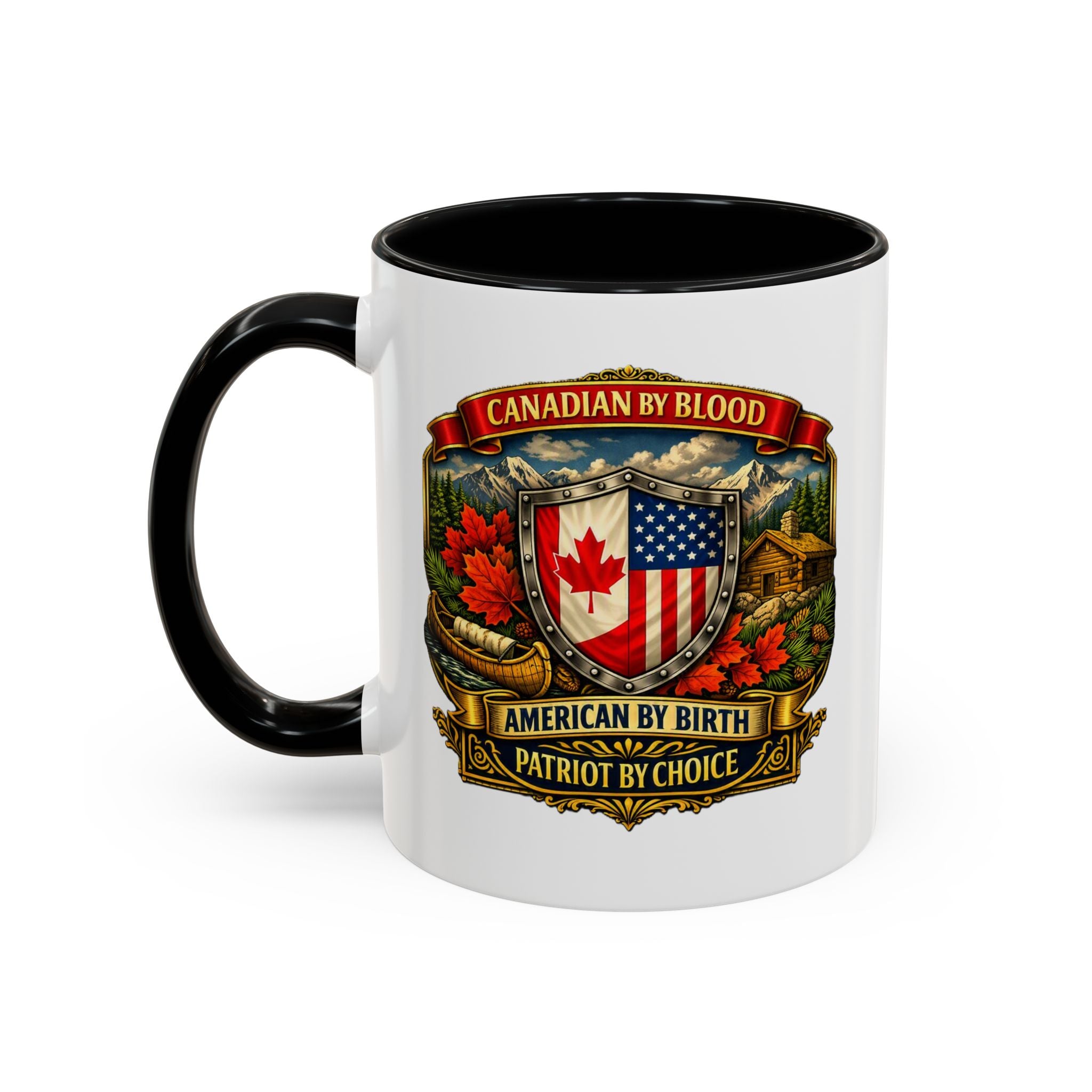 Canadian by Blood American by Birth Accent Coffee Mug — Patriot by Choice 11/15oz