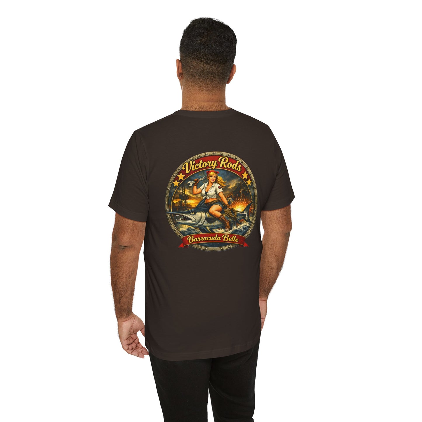 Barracuda Belle Vintage Pinup Tee — Victory Rods Motorcycle T‑Shirt