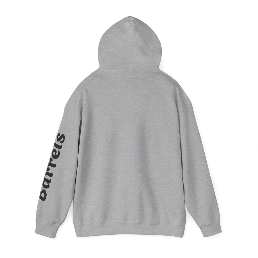 Cowgirl Barrel Racing Hoodie — Western Rodeo Pullover with 'barrels' Sleeve Text