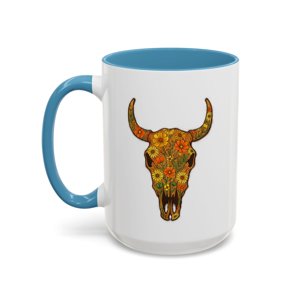 Copy of Turquoise Floral Bull Skull Coffee Mug — Southwestern Accent 11/15oz