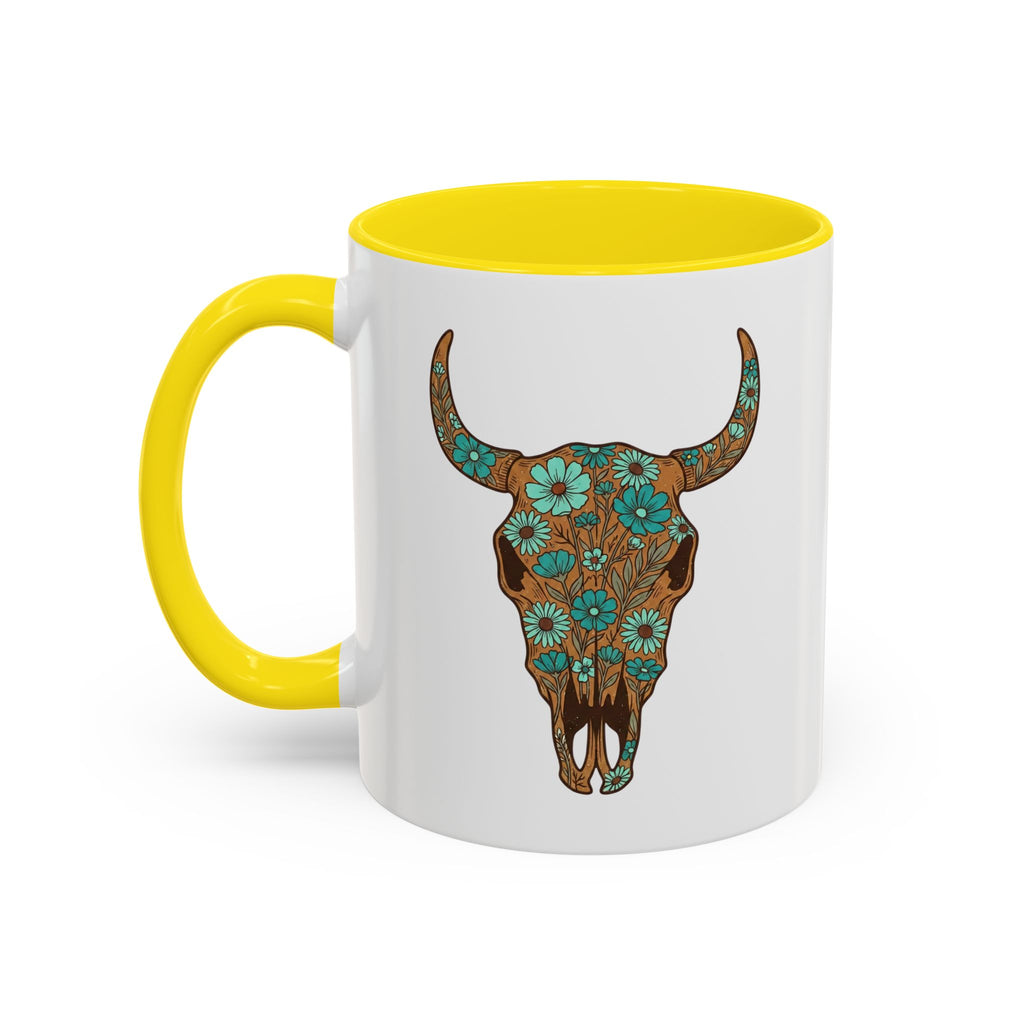 Turquoise Floral Bull Skull Coffee Mug — Southwestern Accent 11/15oz