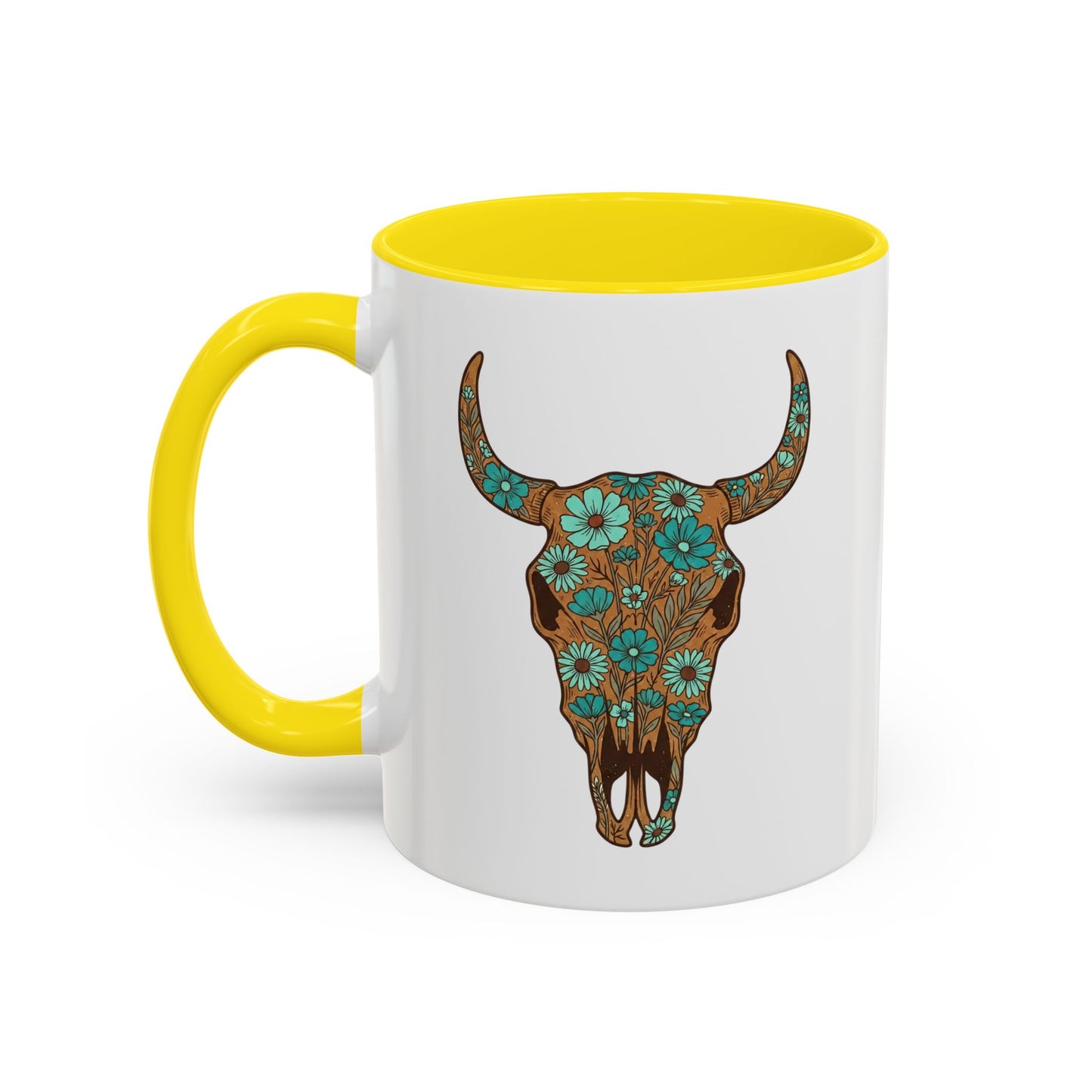 Turquoise Floral Bull Skull Coffee Mug — Southwestern Accent 11/15oz