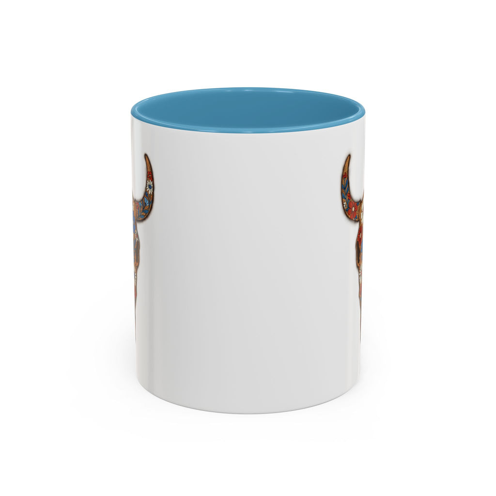 Red, White and Blue Floral Bull Skull Coffee Mug — Southwestern Accent 11/15oz