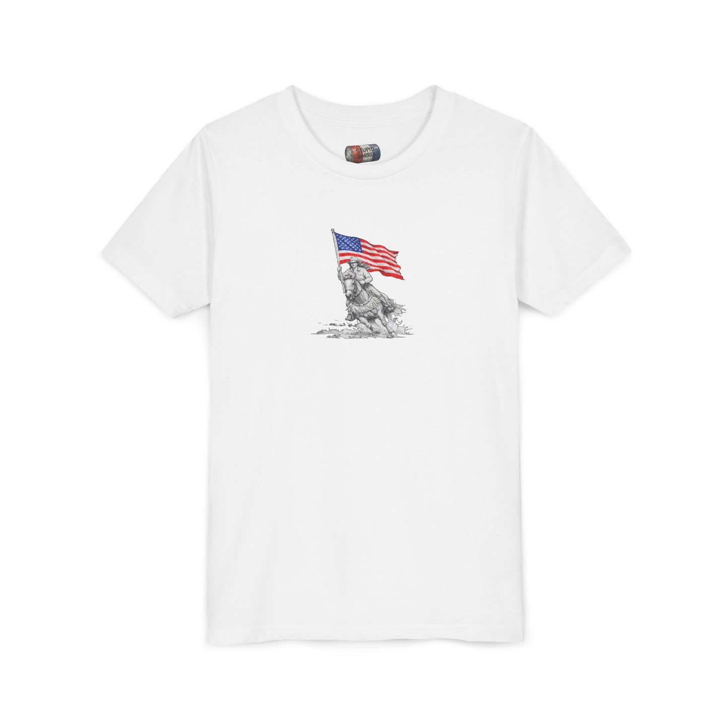 Youth Tee — Rodeo Bull Rider with Patriotic Barrel Graphic