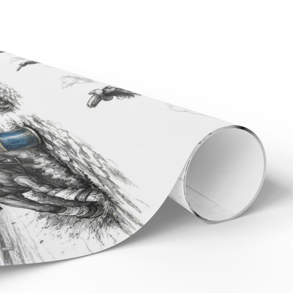 Barrel Racing Wrapping Paper Roll — Black Sketch Rodeo Gift Wrap