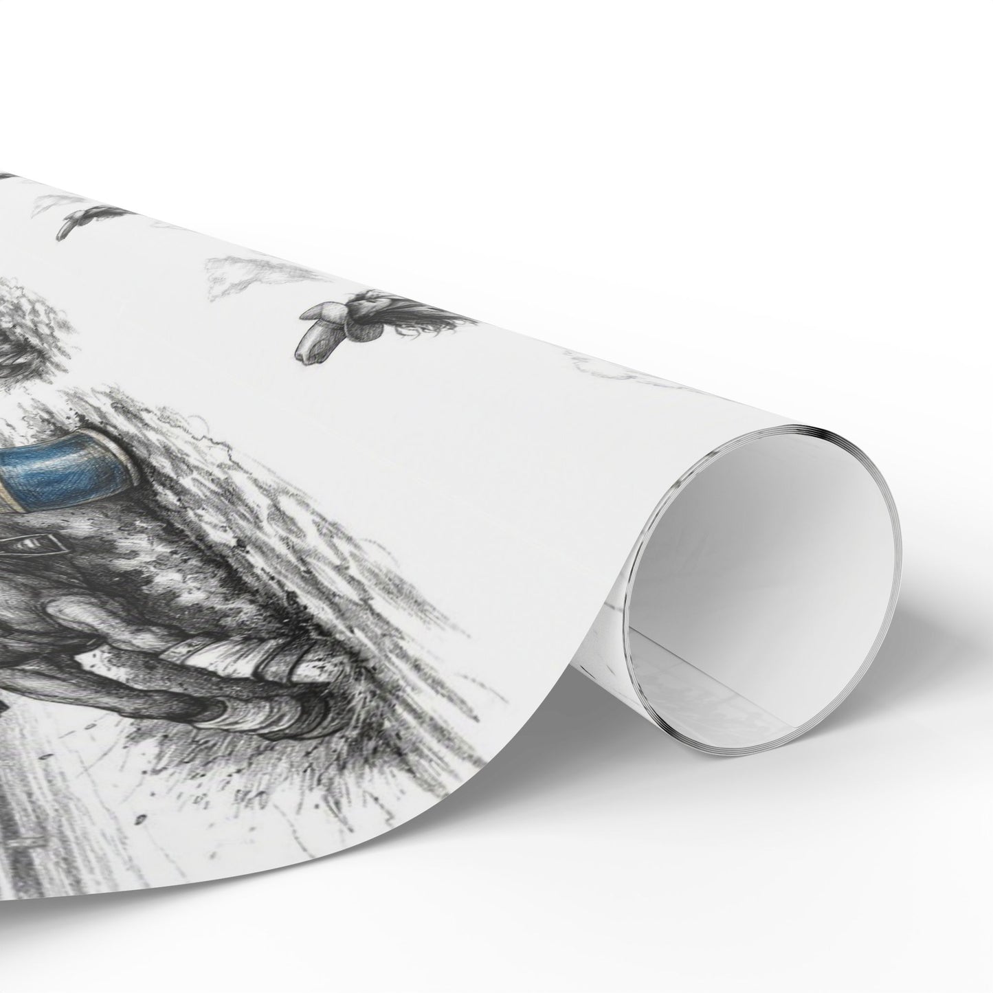 Barrel Racing Wrapping Paper Roll — Black Sketch Rodeo Gift Wrap
