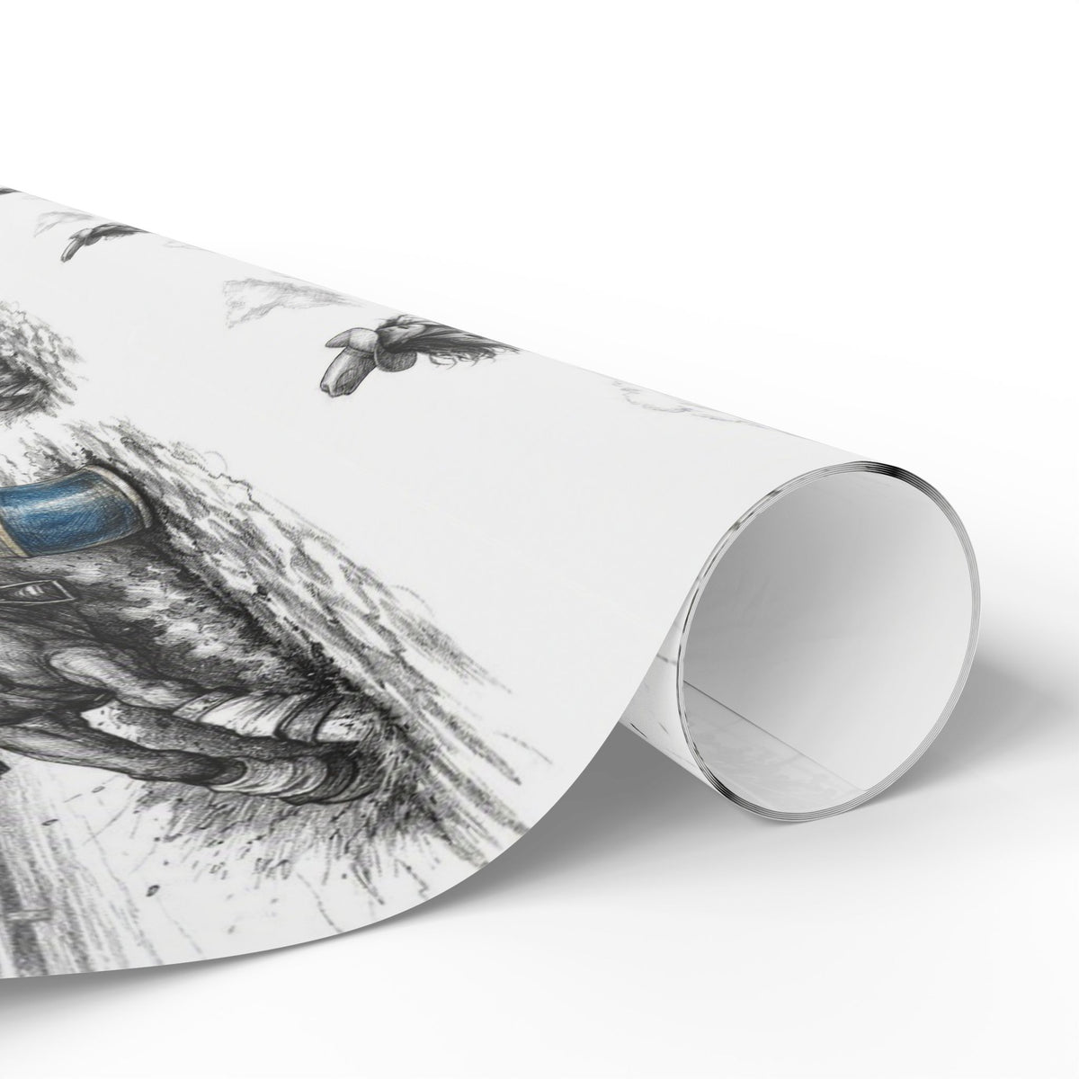 Barrel Racing Wrapping Paper Roll — Black Sketch Rodeo Gift Wrap