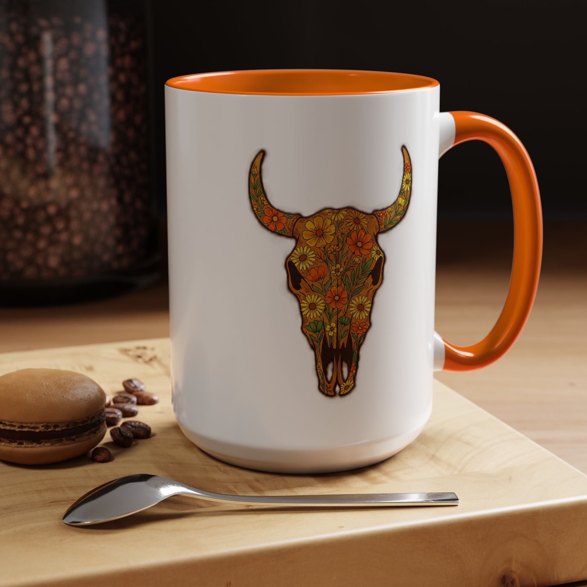 Copy of Turquoise Floral Bull Skull Coffee Mug — Southwestern Accent 11/15oz
