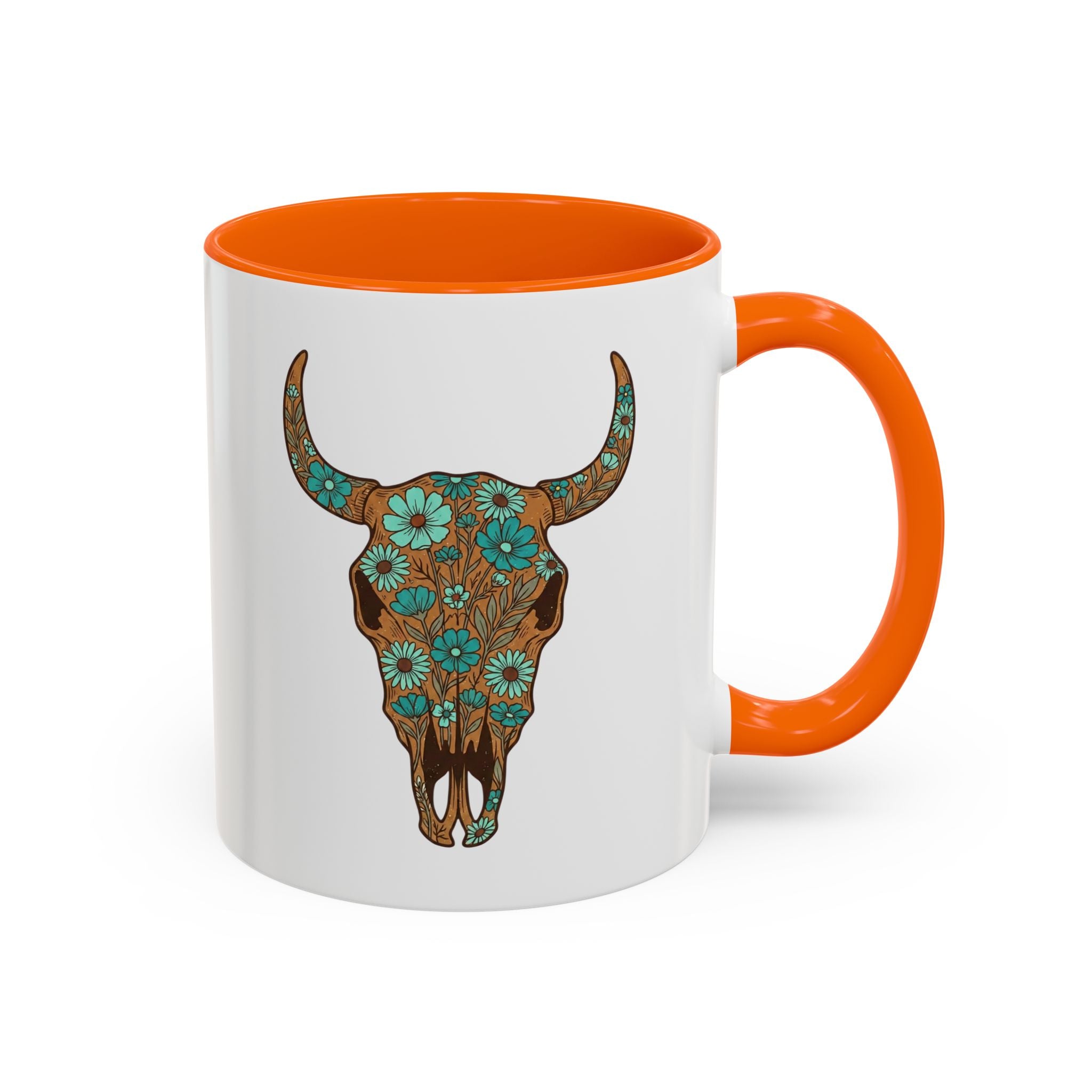 Turquoise Floral Bull Skull Coffee Mug — Southwestern Accent 11/15oz