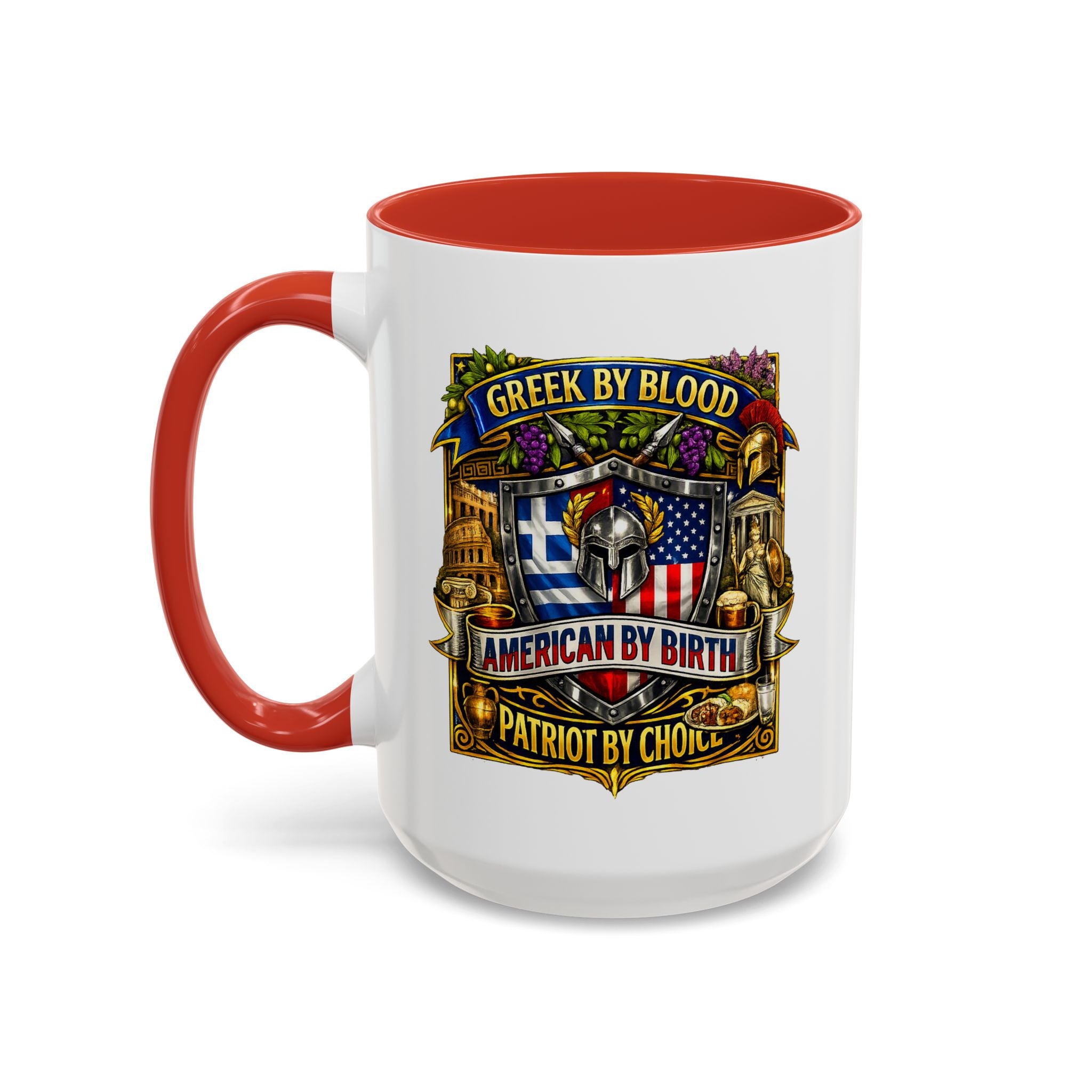 Greek by Blood, American by Birth Accent Coffee Mug – Patriotic Greek Heritage 11/15oz
