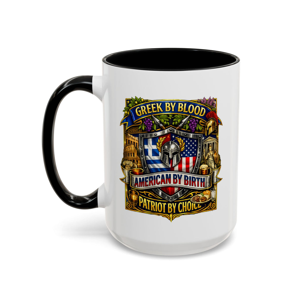 Greek by Blood, American by Birth Accent Coffee Mug – Patriotic Greek Heritage 11/15oz