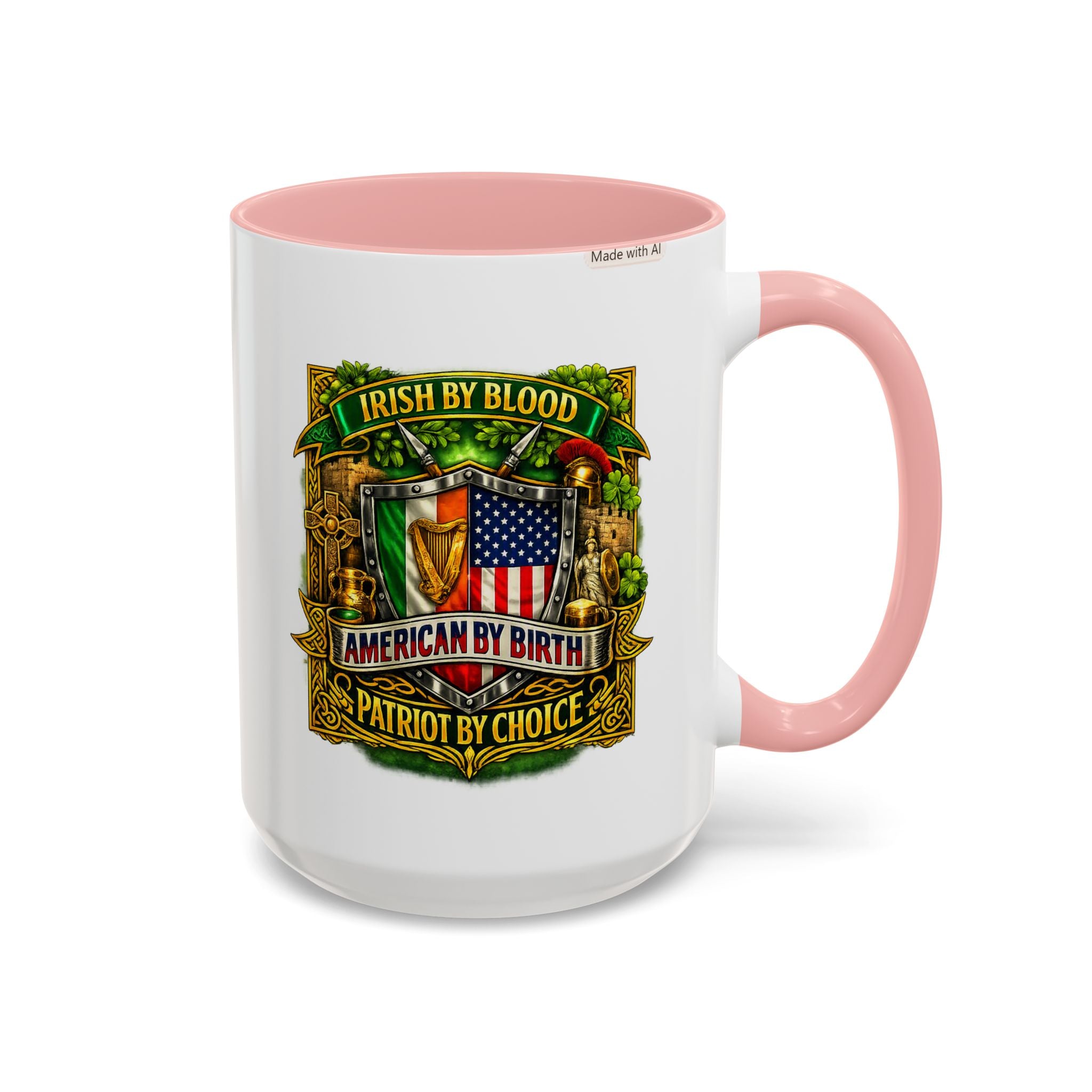 Irish Pride Coffee Mug — "Irish by Blood, American by Birth, Patriot by Choice" Patriotic Ceramic Mug