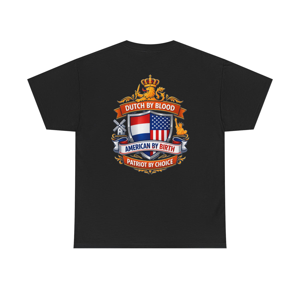 Dutch by Blood, American by Birth T-Shirt — Patriotic Netherlands USA Crest Tee