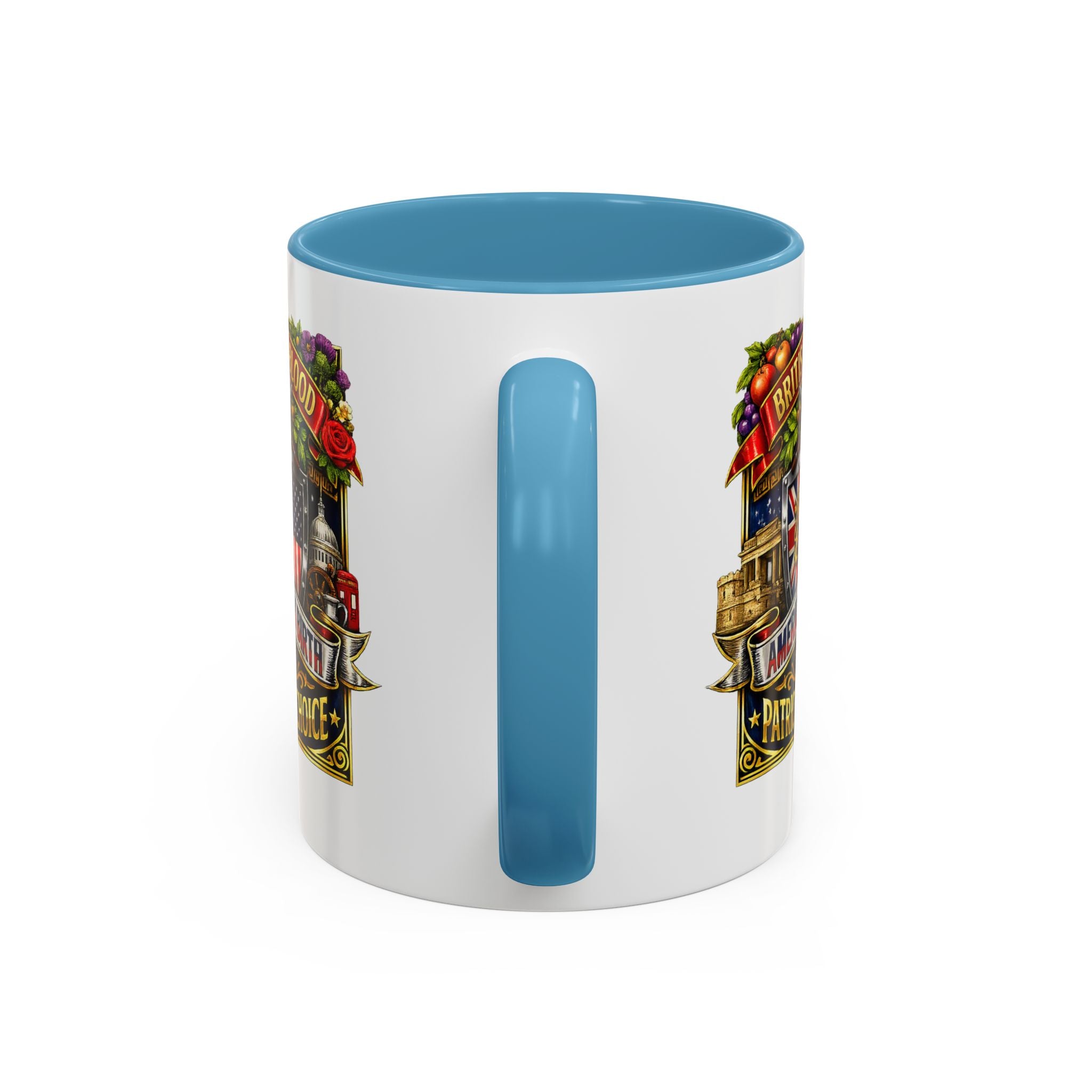 British Pride Coffee Mug — "British by Blood, American by Birth, Patriot by Choice" Patriotic Ceramic Mug