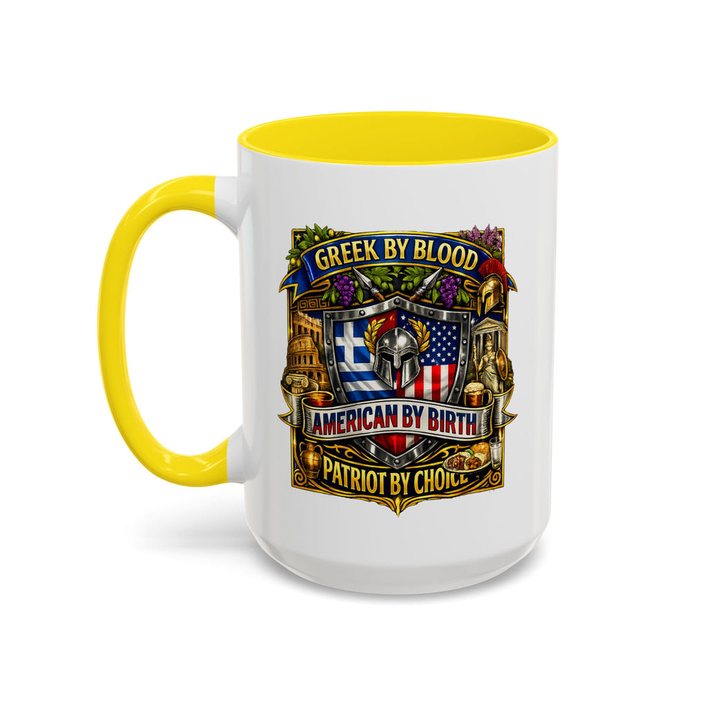 Greek by Blood, American by Birth Accent Coffee Mug – Patriotic Greek Heritage 11/15oz