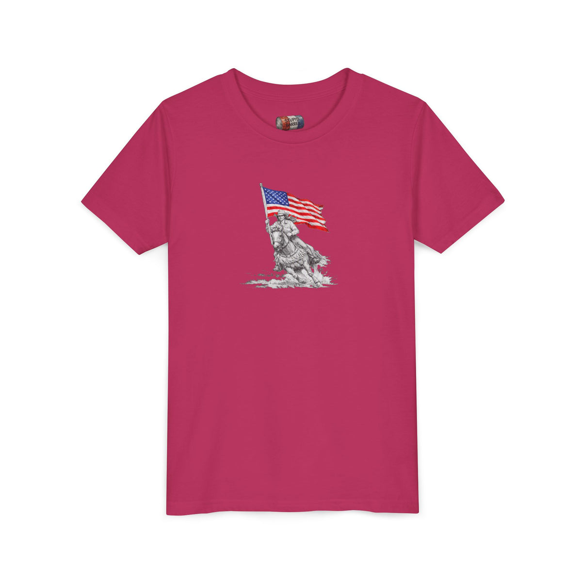 Youth Tee — Rodeo Barrel Racer with Patriotic Barrel Graphic