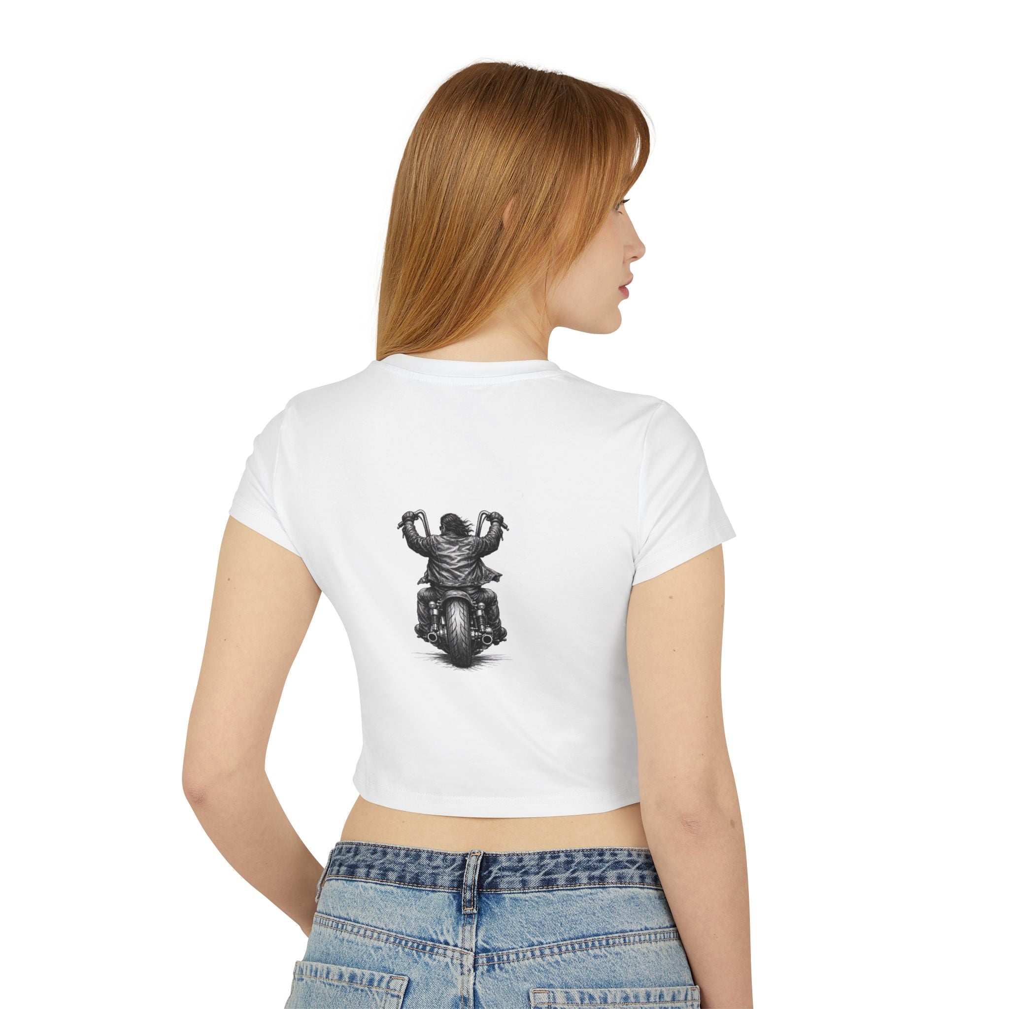 Biker Women's Baby Tee — Vintage "BBBAD" Design