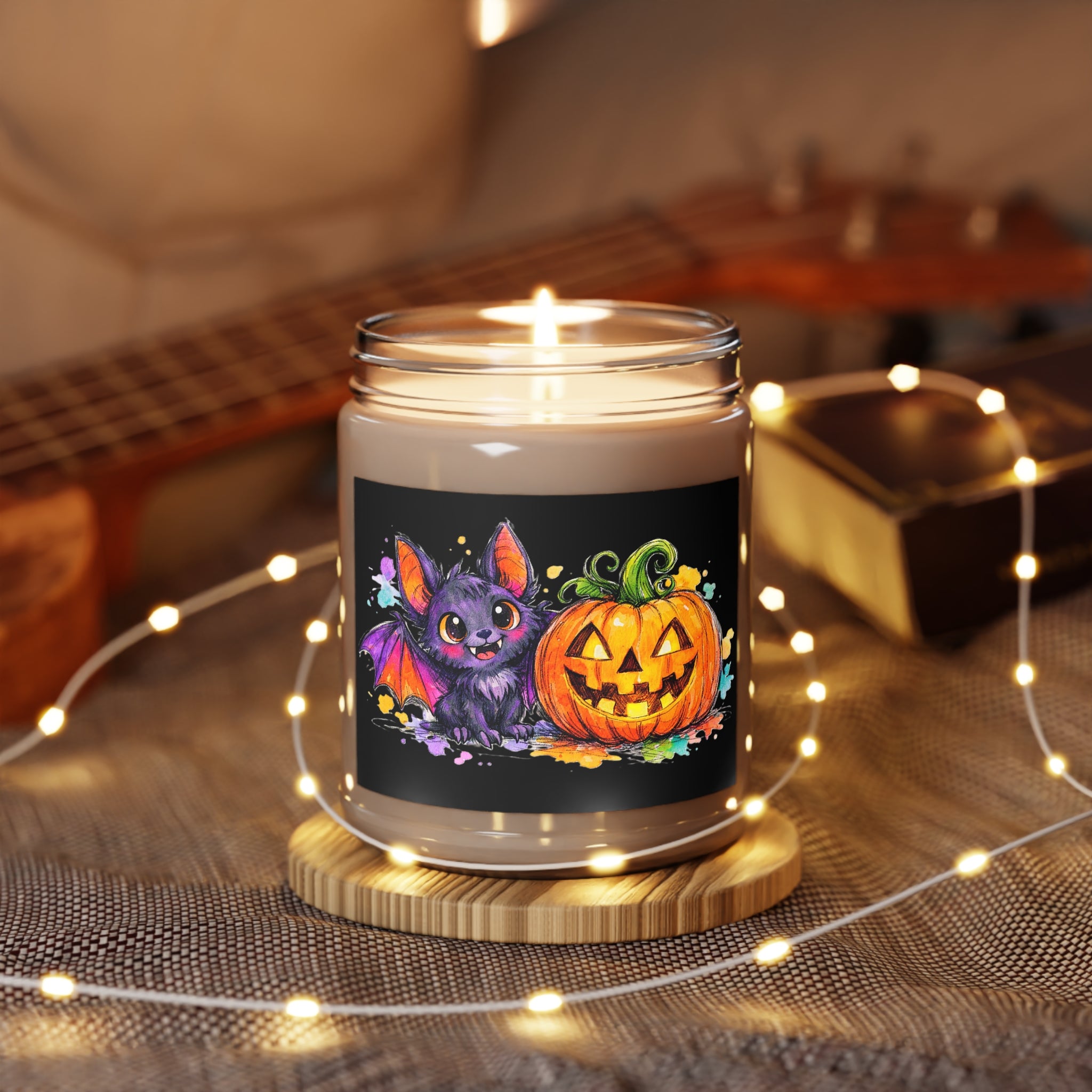 Halloween Pumpkin & Bat Soy Candle — 9oz Scented Jar