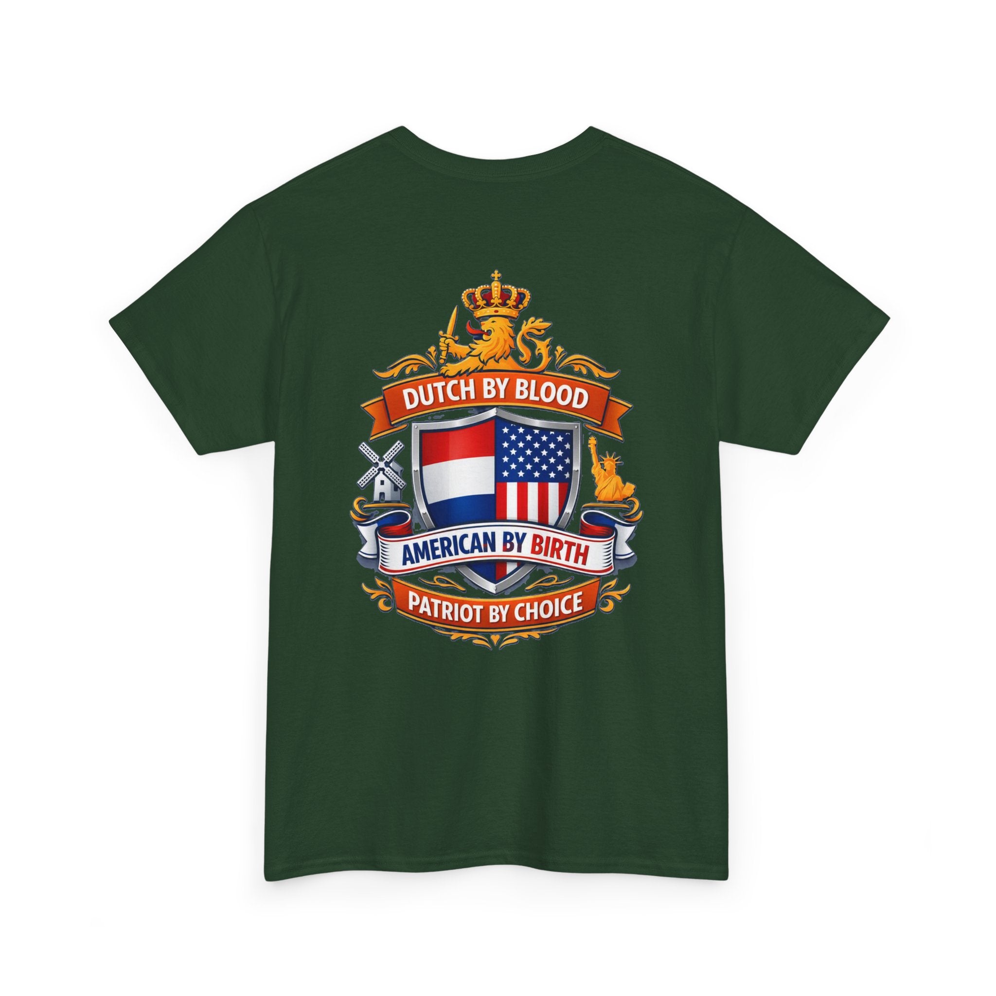 Dutch by Blood, American by Birth T-Shirt — Patriotic Netherlands USA Crest Tee