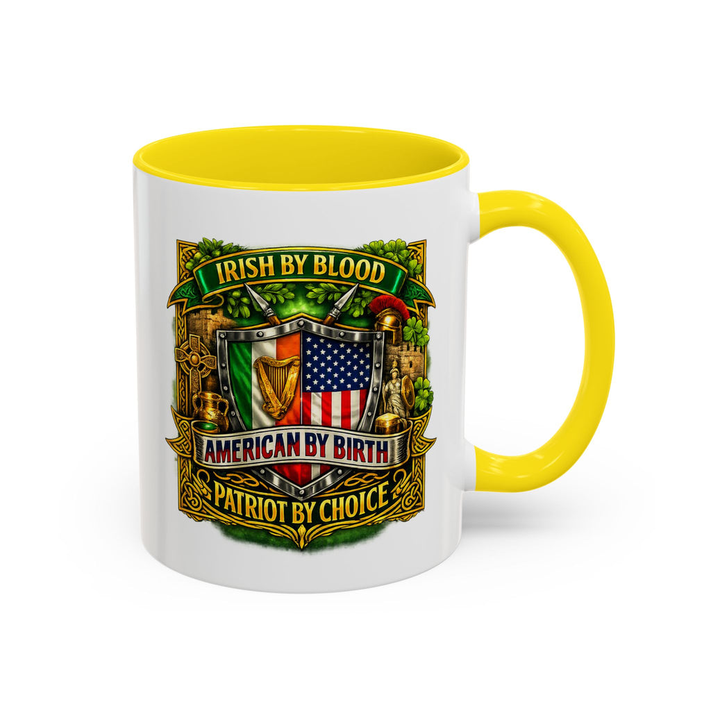 Irish Pride Coffee Mug — "Irish by Blood, American by Birth, Patriot by Choice" Patriotic Ceramic Mug