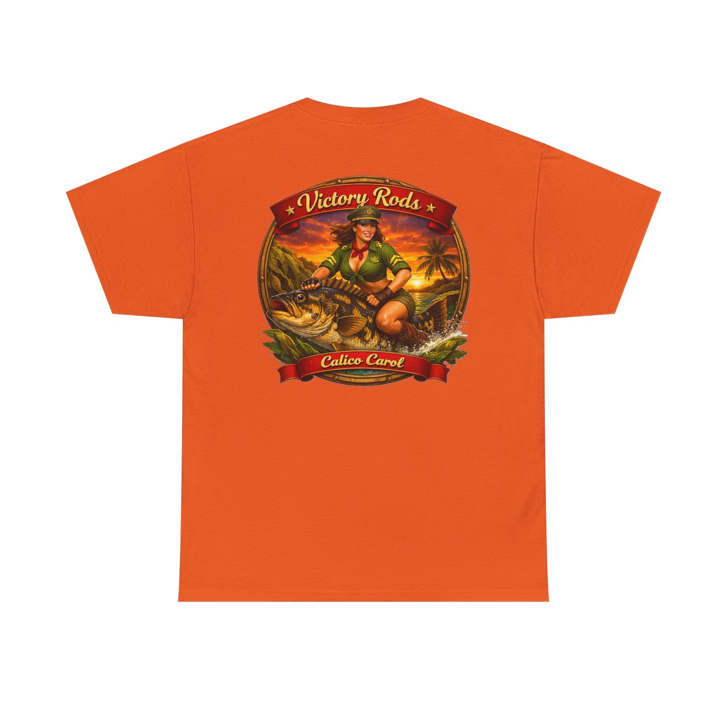 Vintage Pinup Fishing T-Shirt — “Victory Rods” Calico Carol Graphic Tee