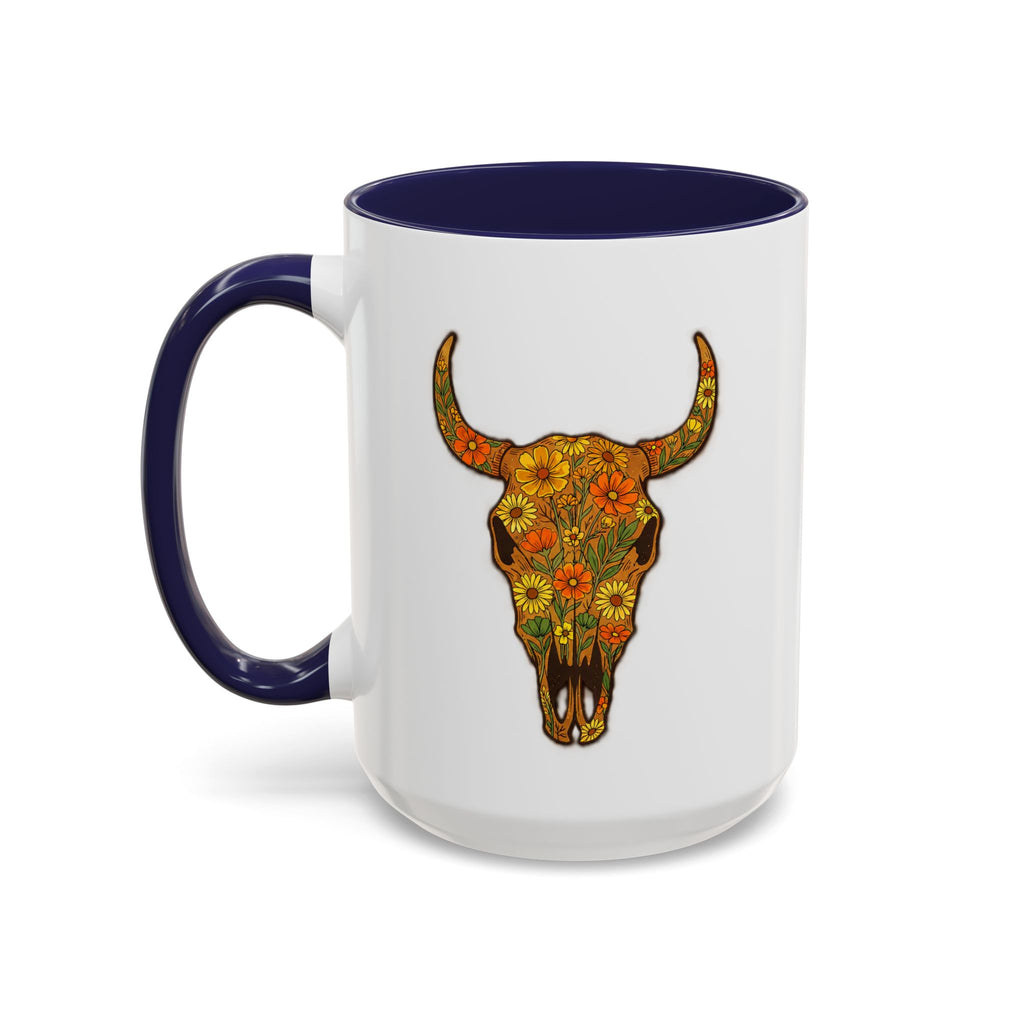 Copy of Turquoise Floral Bull Skull Coffee Mug — Southwestern Accent 11/15oz