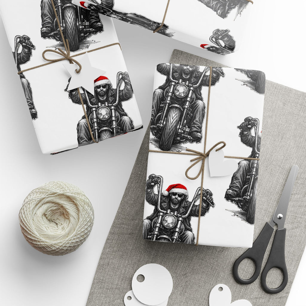 Vintage Santa Biker Pattern Wrapping Paper — Black, Red & White Holiday Gift Wrap
