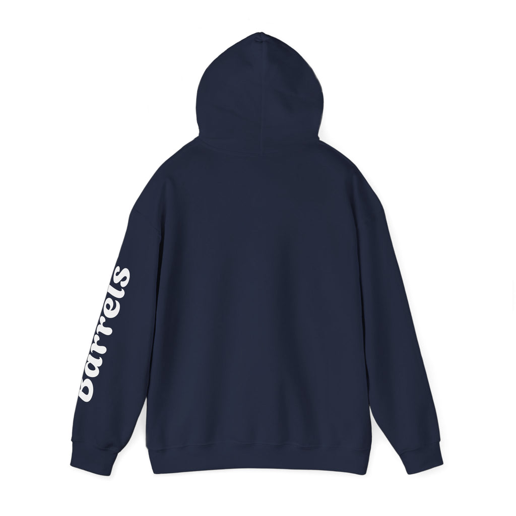 Cowgirl Barrel Racing Hoodie — Western Rodeo Pullover with 'barrels' Sleeve Text