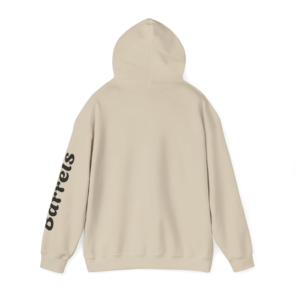Cowgirl Barrel Racing Hoodie — Western Rodeo Pullover with 'barrels' Sleeve Text