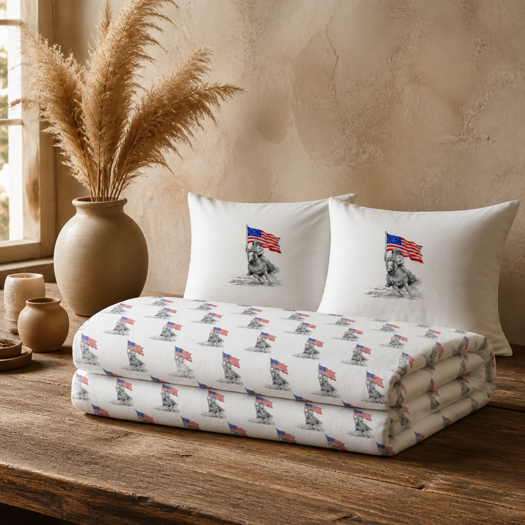 Patriotic Rodeo Grand Entry Cotton Bed Set — Vintage Flag & Rodeo Quenn Pattern Bedding