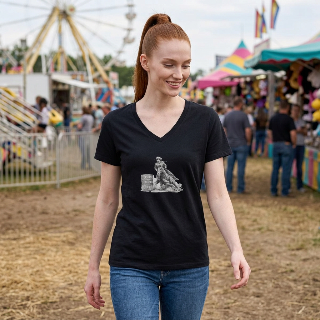 Cowgirl Barrel Racer V-Neck Tee — Rodeo Western Women's Shirt