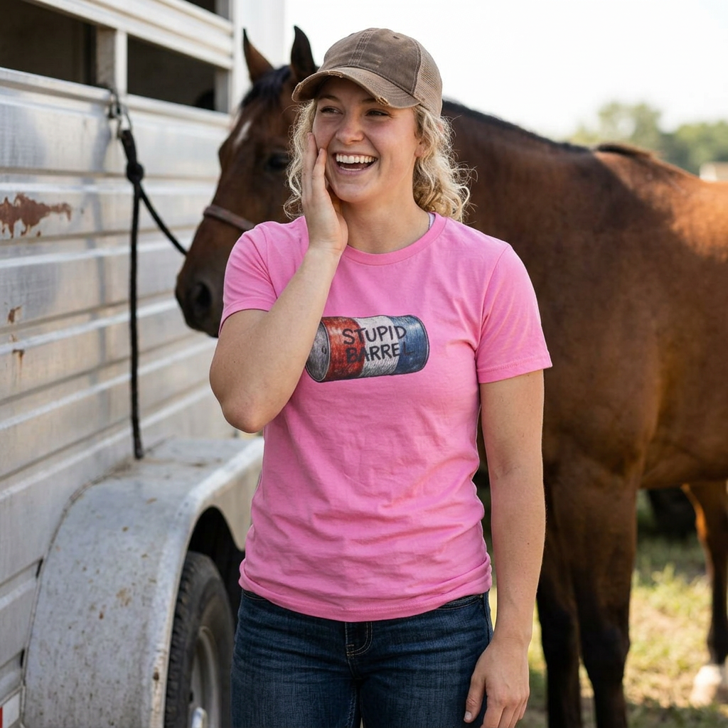 "Stupid Barrel" Women's White Soft style Tee — Classic Everyday Crewneck T-Shirt