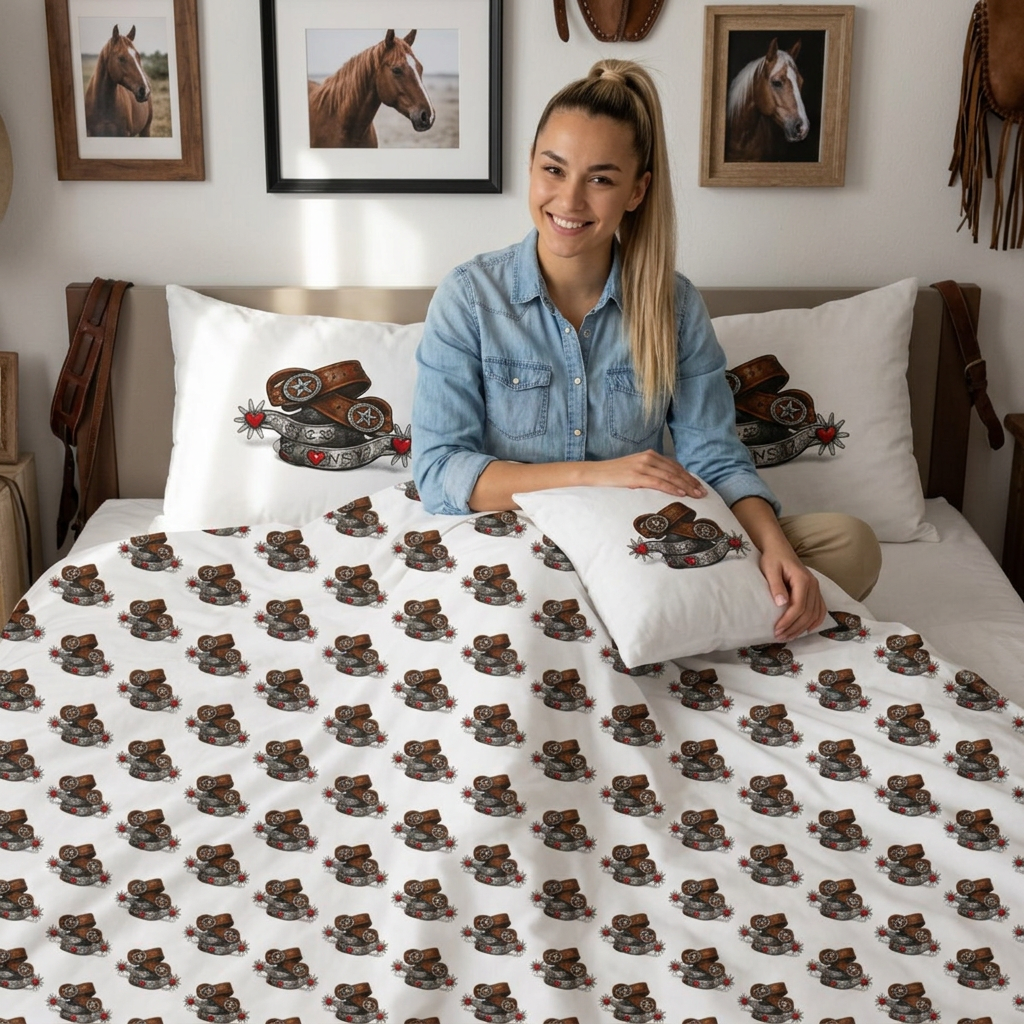 Cowgirl Ruby Heart Spurs Cotton Bed Set – Espresso Pattern Duvet Cover