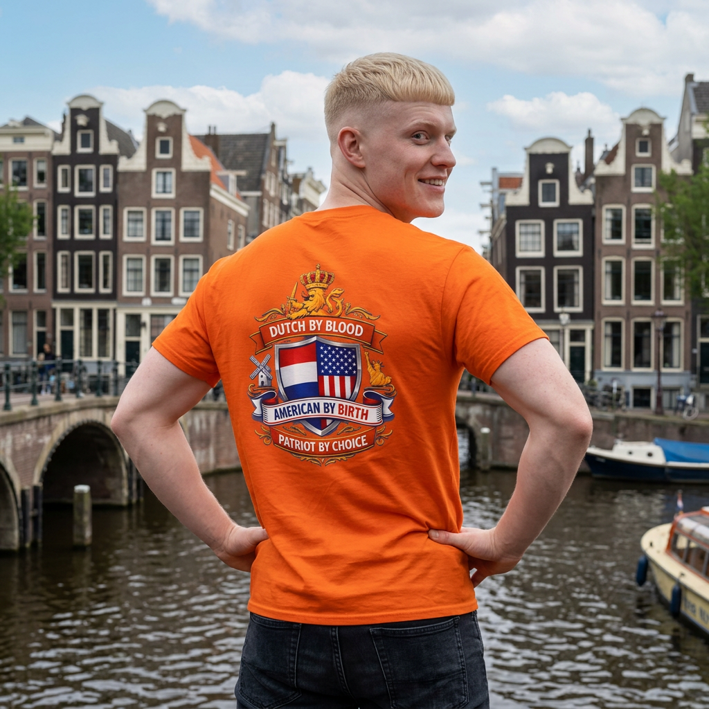 Dutch by Blood, American by Birth T-Shirt — Patriotic Netherlands USA Crest Tee