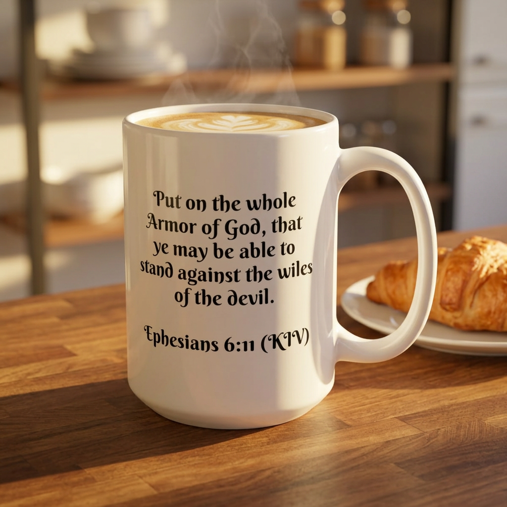Christian inspirational Ceramic Mug – "Armor of God" Coffee Cup (15oz)
