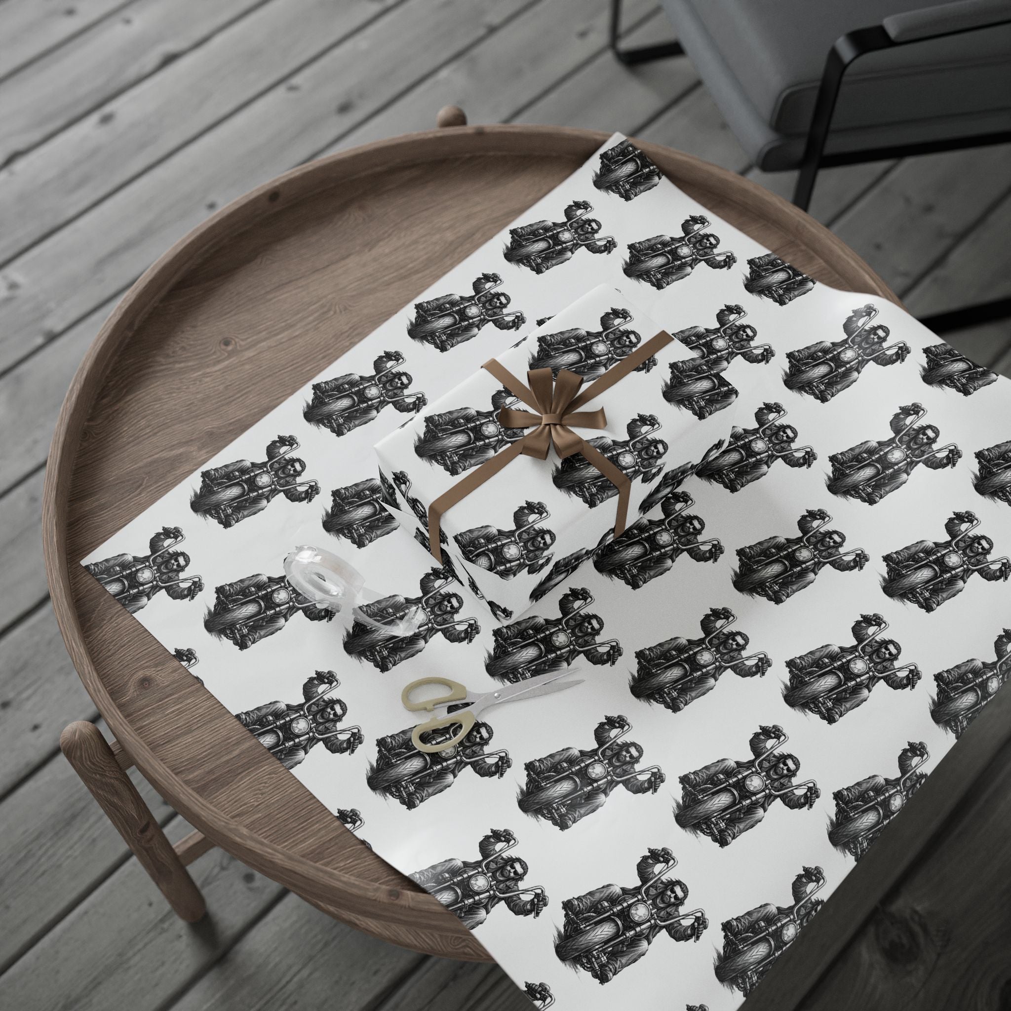 Vintage Biker Pattern Wrapping Paper — Black & White Holiday Gift Wrap