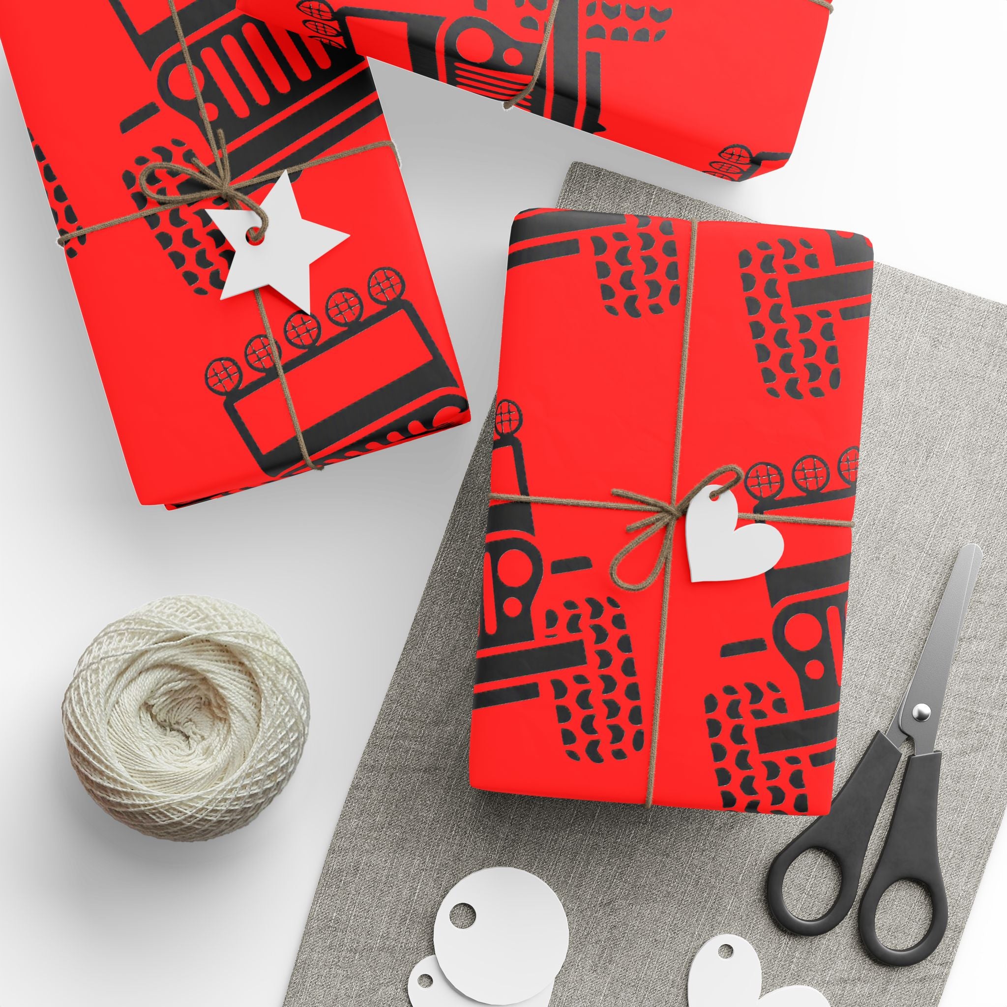 4X4 Off-Road Wrapping Paper Roll — Red Holiday Pattern for the Jeep lover.