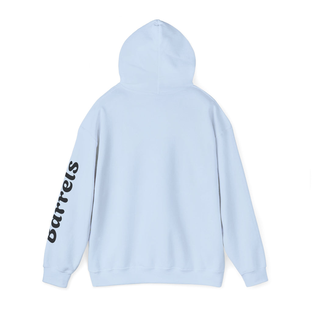Cowgirl Barrel Racing Hoodie — Western Rodeo Pullover with 'barrels' Sleeve Text