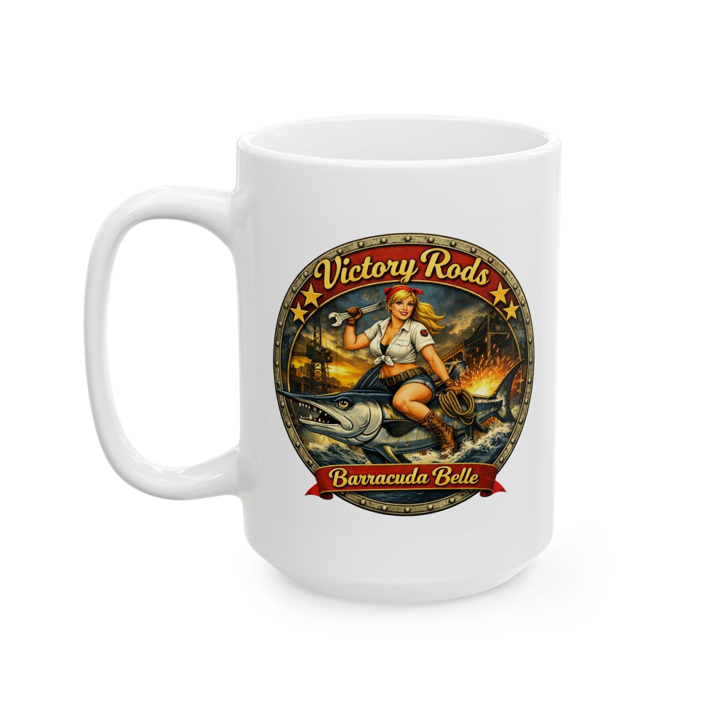 Victory Rods Pin-up Nose Art (Barracuda Belle) / Ceramic Mug (11oz/15oz)