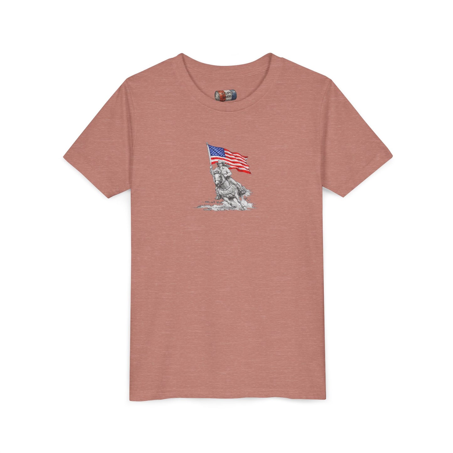 Youth Tee — Rodeo Bull Rider with Patriotic Barrel Graphic