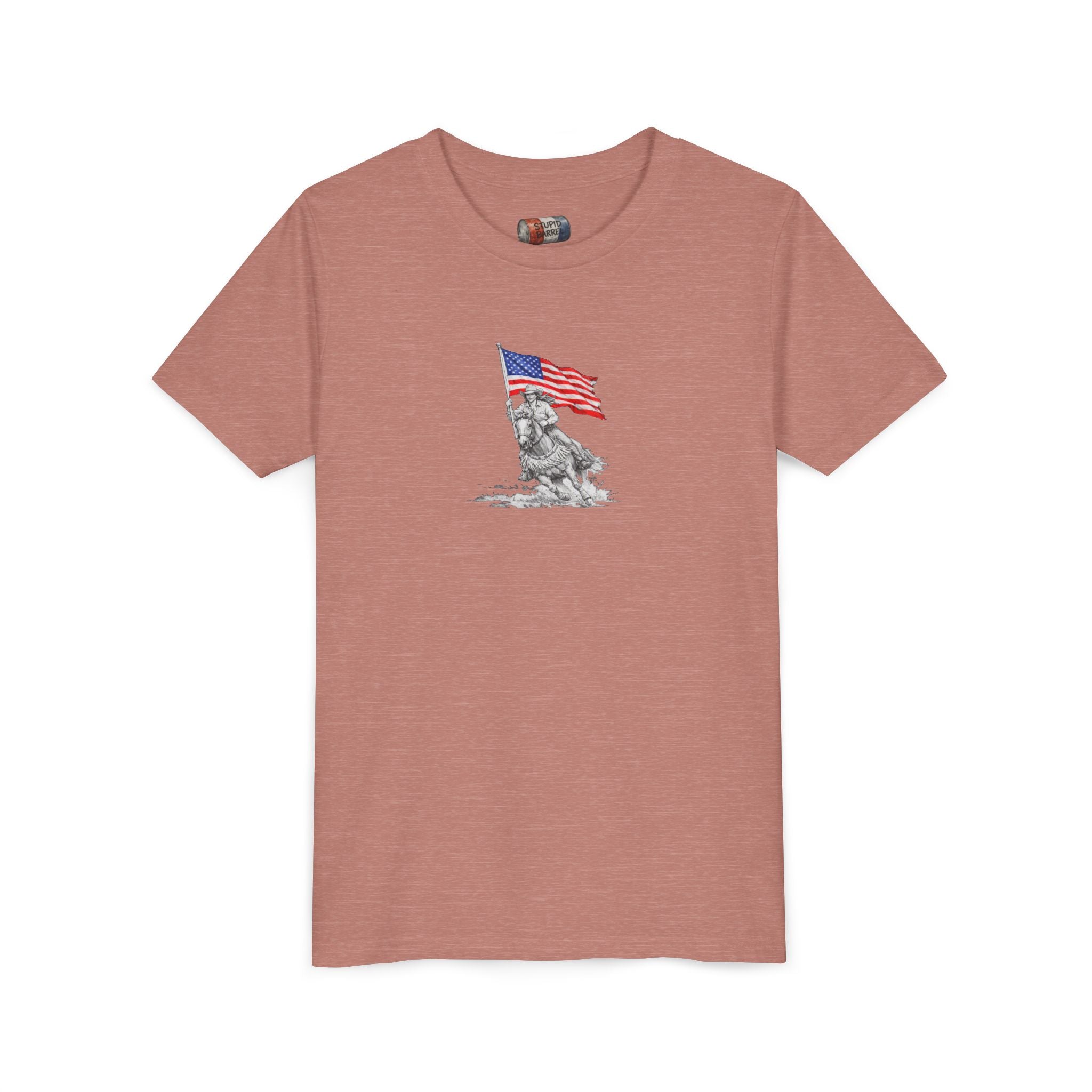 Youth Tee — Rodeo Bull Rider with Patriotic Barrel Graphic