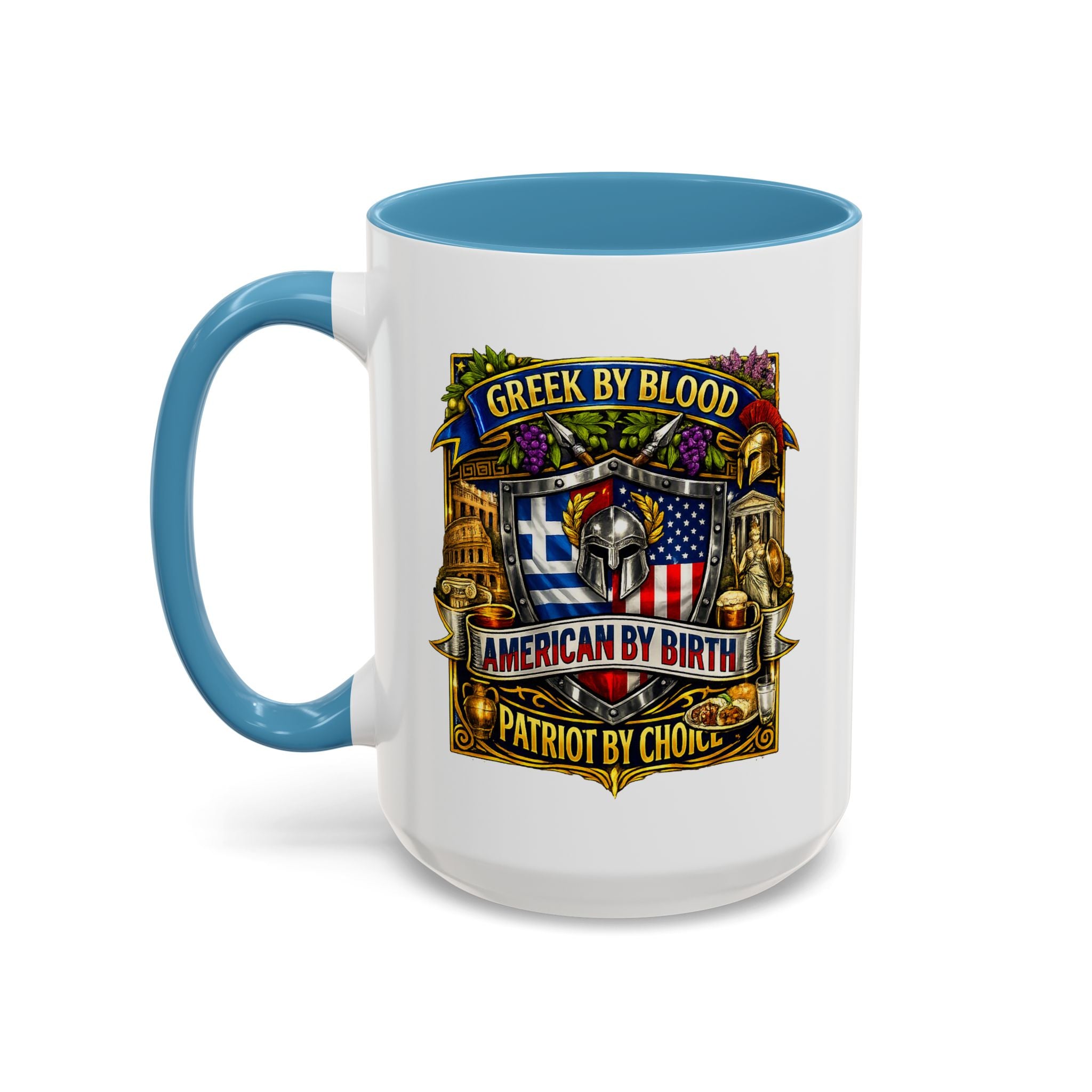 Greek by Blood, American by Birth Accent Coffee Mug – Patriotic Greek Heritage 11/15oz