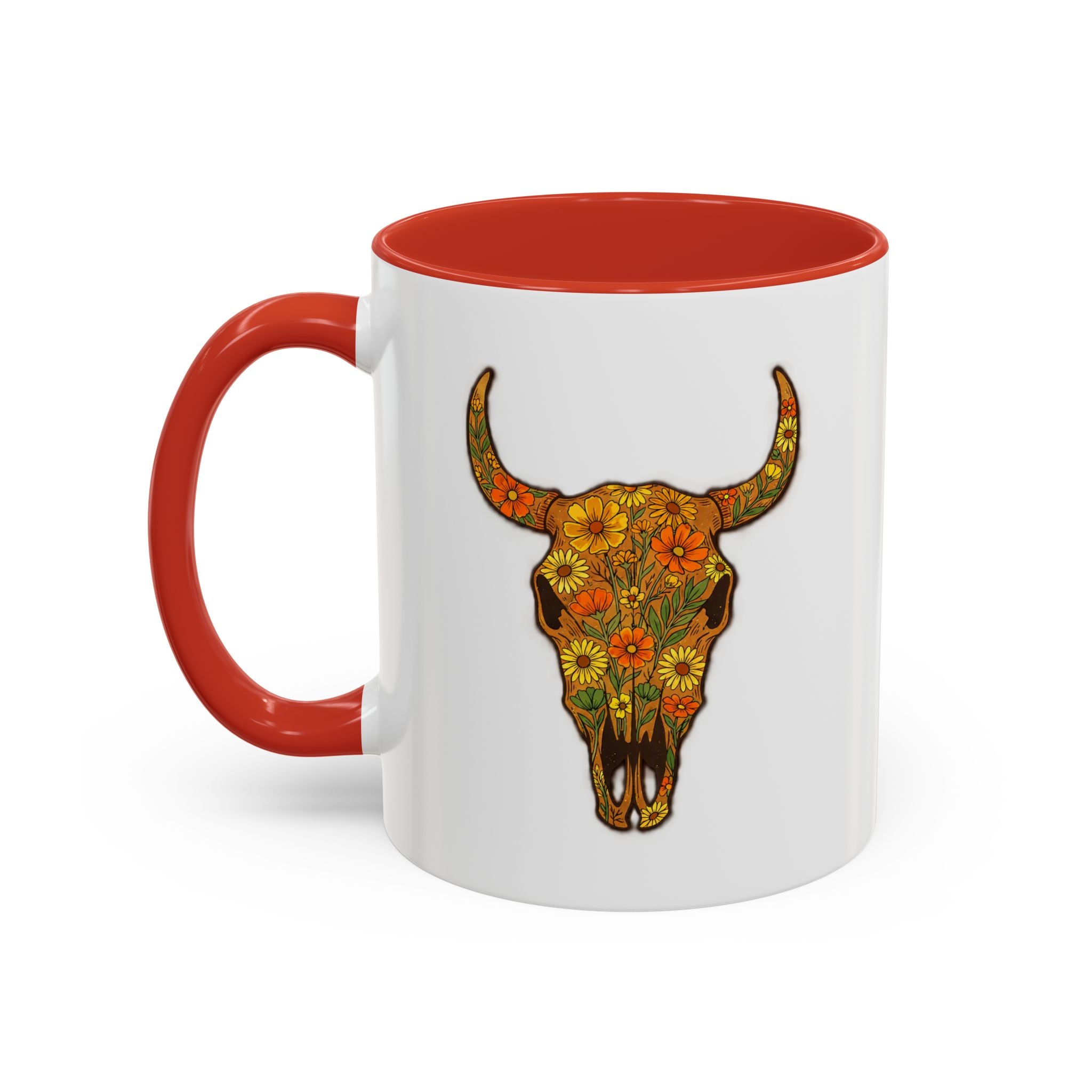 Copy of Turquoise Floral Bull Skull Coffee Mug — Southwestern Accent 11/15oz