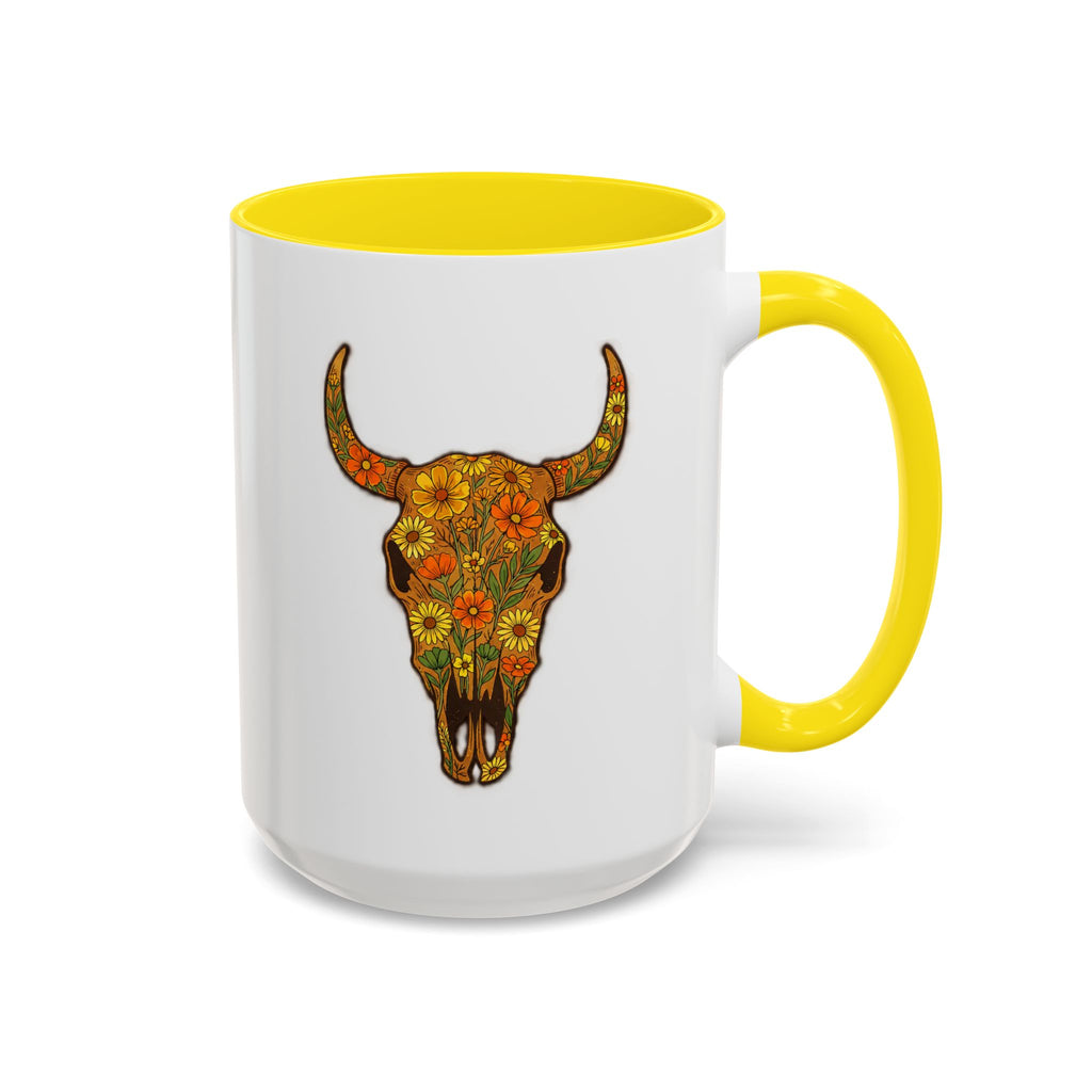Copy of Turquoise Floral Bull Skull Coffee Mug — Southwestern Accent 11/15oz