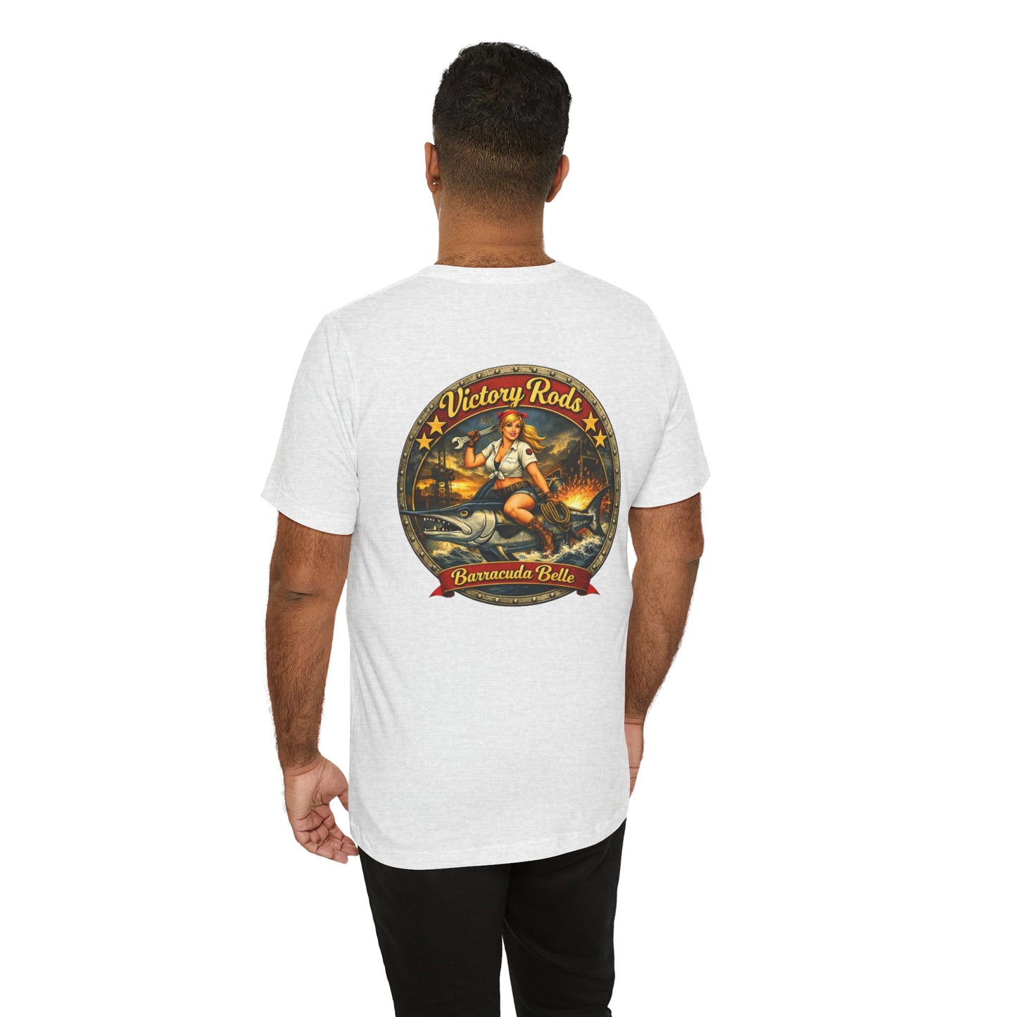 Barracuda Belle Vintage Pinup Tee — Victory Rods Motorcycle T‑Shirt